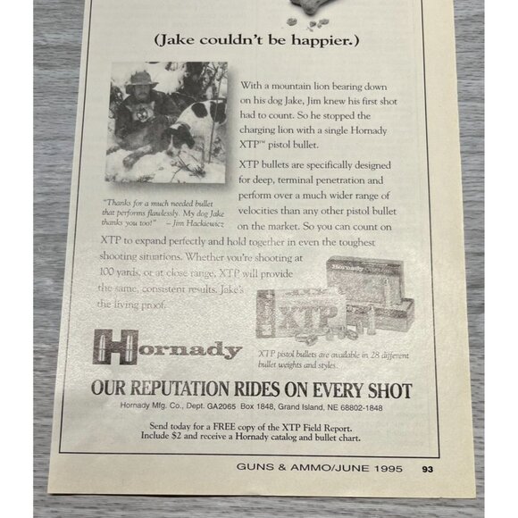 Hornady XTP Pistol Bullet Vintage Print Ad 1990s Hunting Dog Firearms - Picture 5 of 6